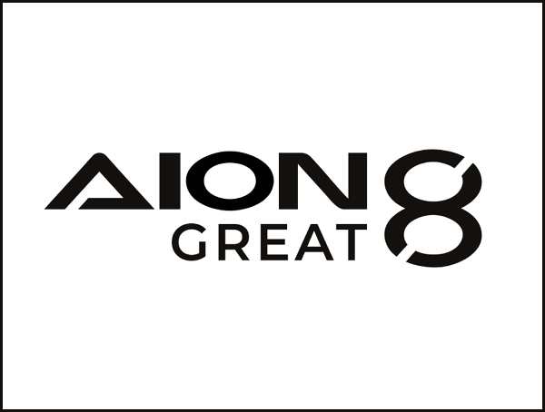 Logo with the text AION GREAT 8 in black font.